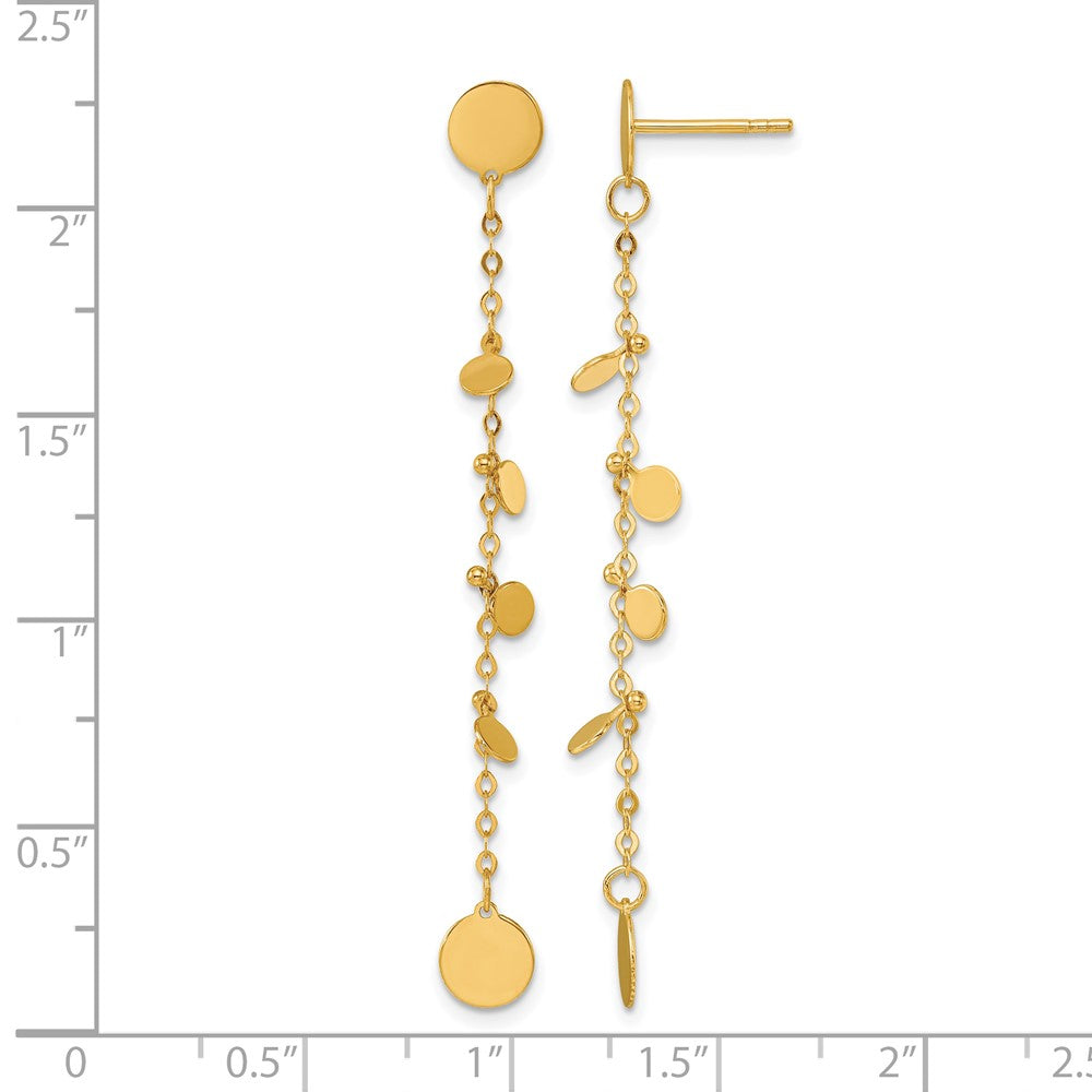 14k Yellow Gold Polished Discs Post Dangle Earrings