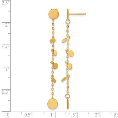 14k Yellow Gold Polished Discs Post Dangle Earrings