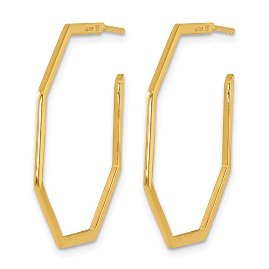 14k Yellow Gold Polished 1.0mm Octagon Post C-Hoop Earrings
