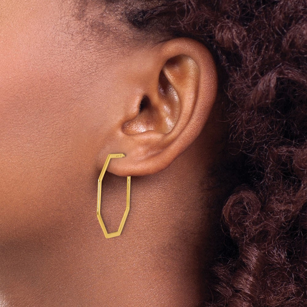 14k Yellow Gold Polished 1.0mm Octagon Post C-Hoop Earrings