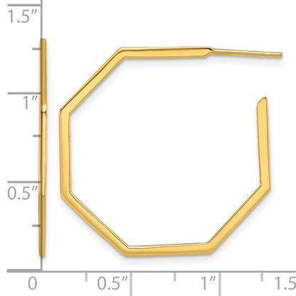 14k Yellow Gold Polished 1.0mm Octagon Post C-Hoop Earrings