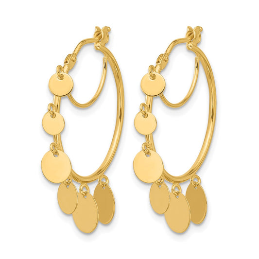 14k Yellow Gold Polished Graduated Discs Small Round Hoop Earrings