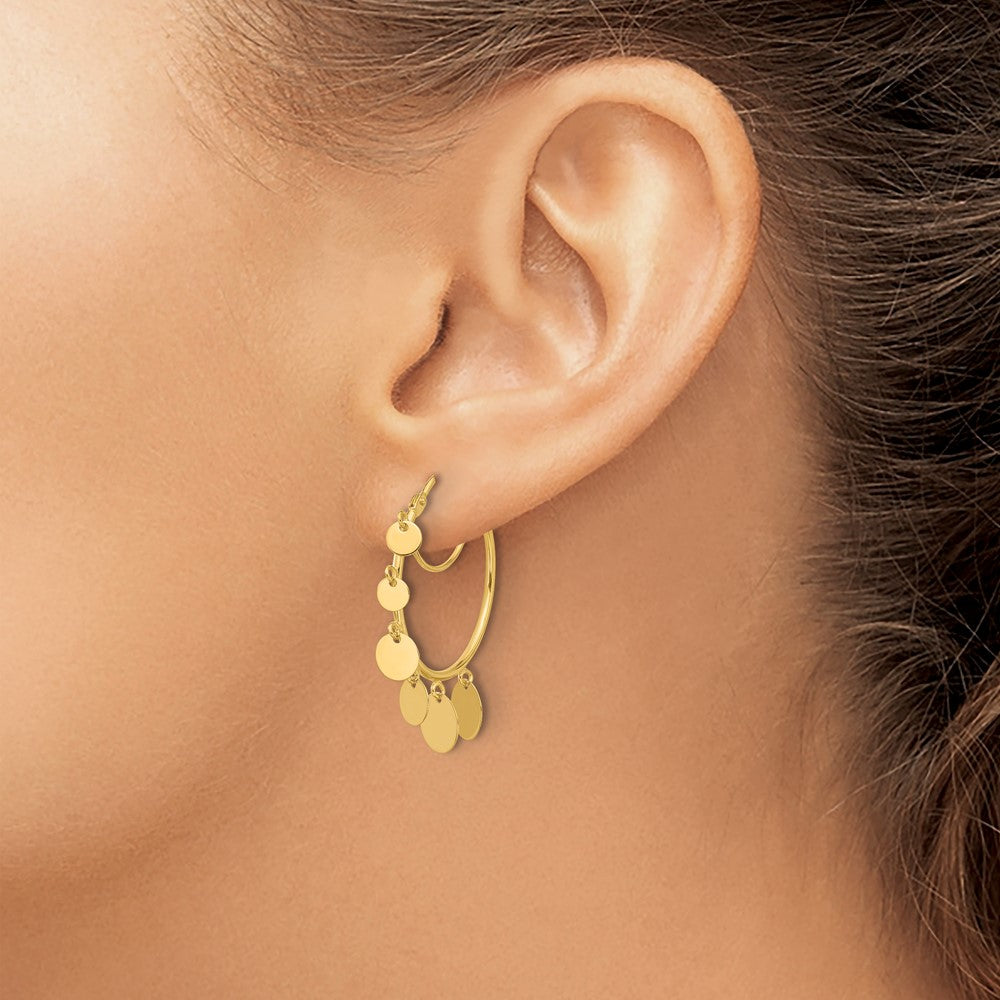 14k Yellow Gold Polished Graduated Discs Small Round Hoop Earrings