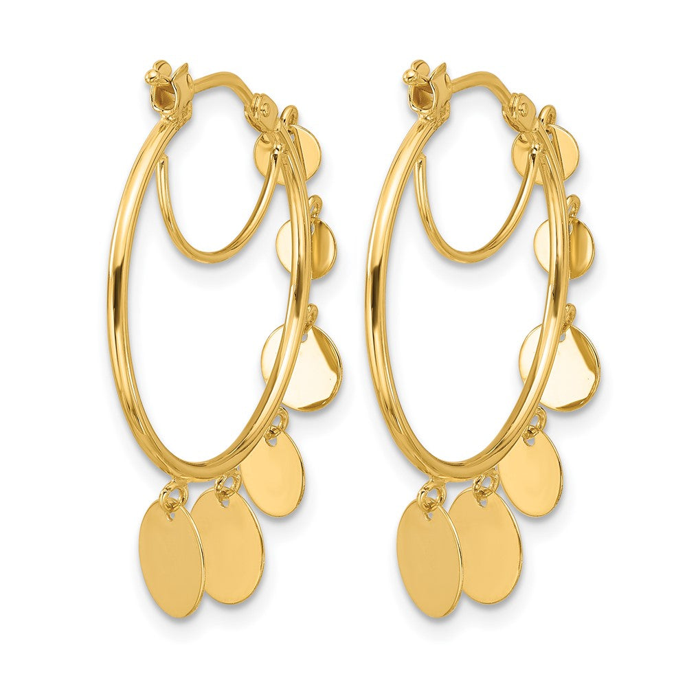 14k Yellow Gold Polished Graduated Discs Small Round Hoop Earrings