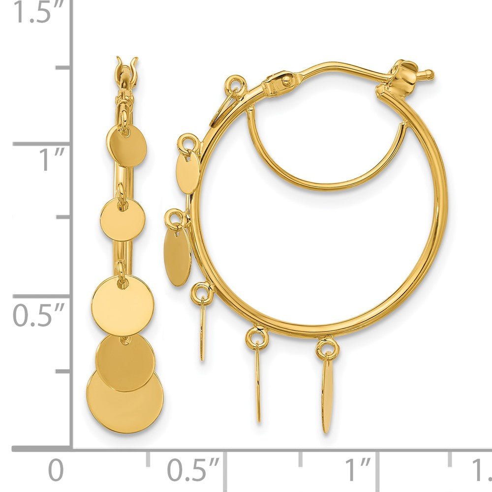 14k Yellow Gold Polished Graduated Discs Small Round Hoop Earrings