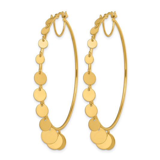 14k Yellow Gold Polished Graduated Discs Large Round Hoop Earrings