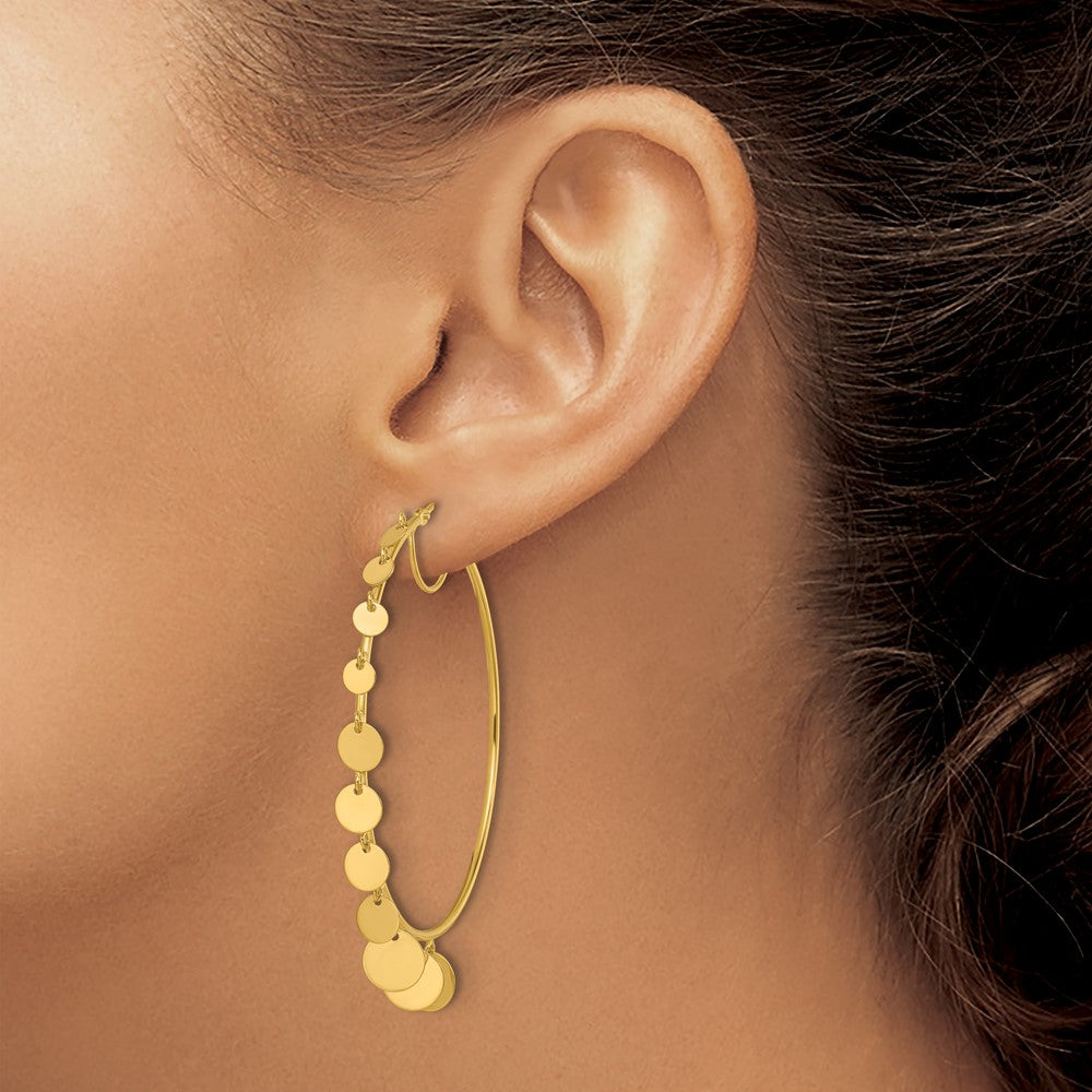 14k Yellow Gold Polished Graduated Discs Large Round Hoop Earrings