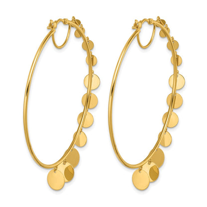 14k Yellow Gold Polished Graduated Discs Large Round Hoop Earrings
