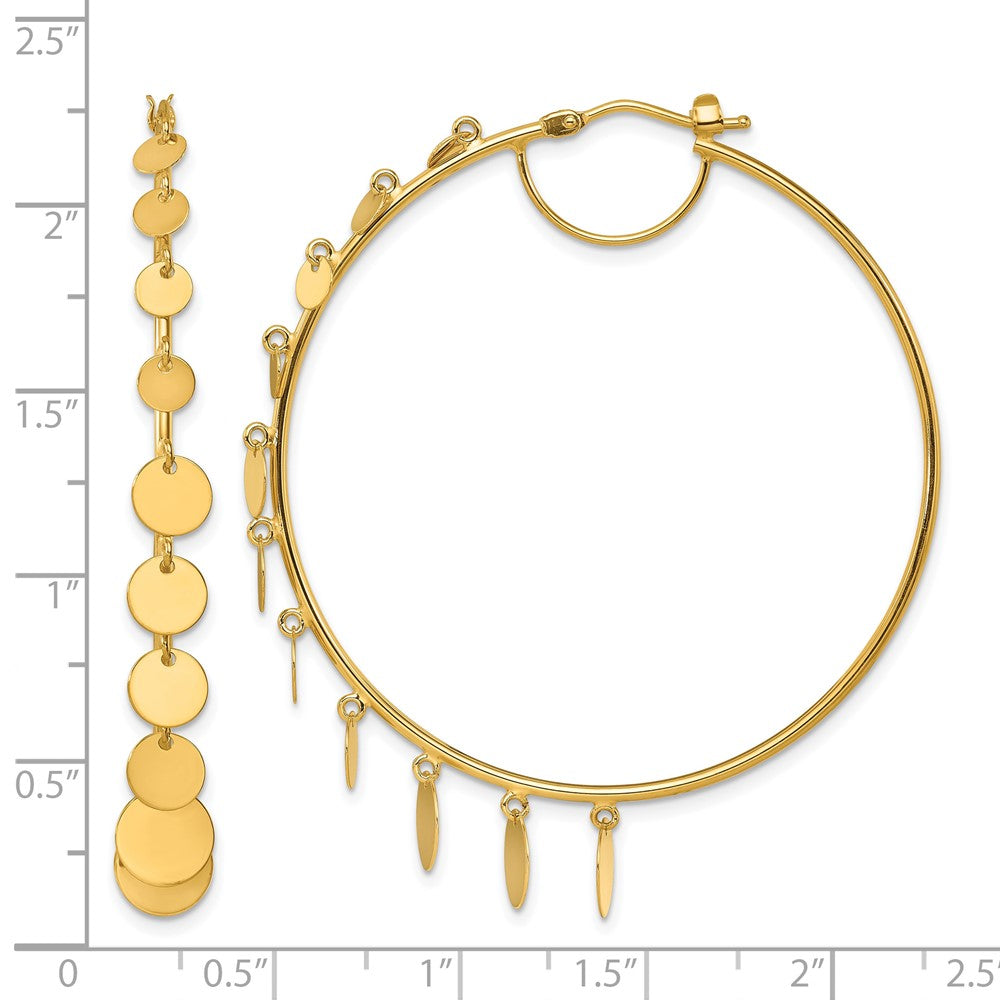 14k Yellow Gold Polished Graduated Discs Large Round Hoop Earrings