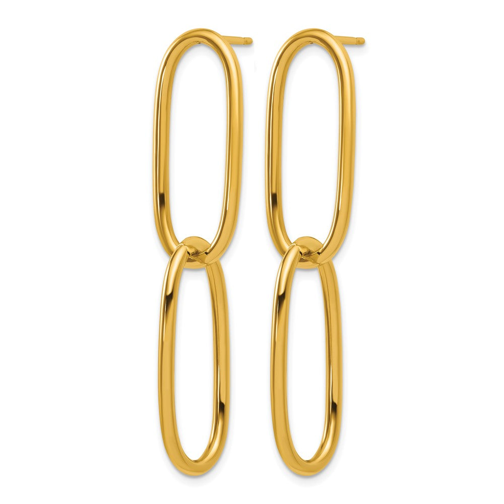 14k Yellow Gold Polished Elongated Double Oval Link Post Dangle Earrings