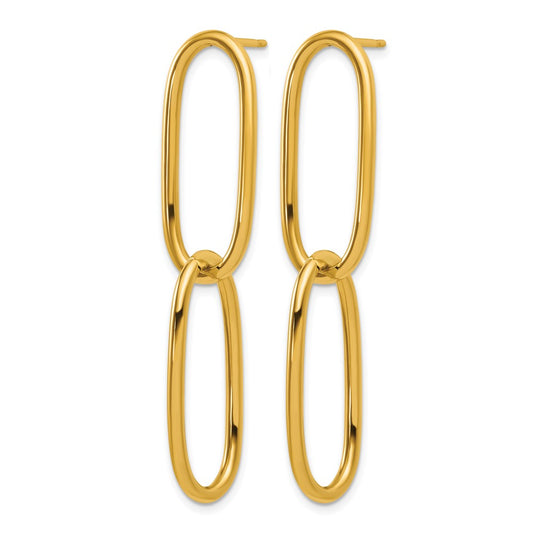14k Yellow Gold Polished Elongated Double Oval Link Post Dangle Earrings