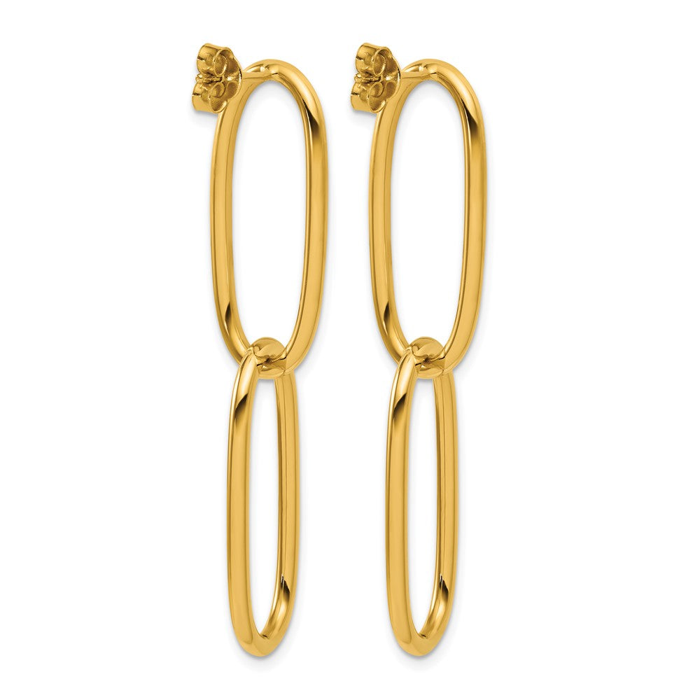14k Yellow Gold Polished Elongated Double Oval Link Post Dangle Earrings