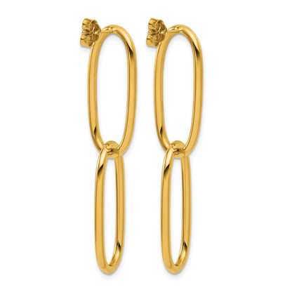 14k Yellow Gold Polished Elongated Double Oval Link Post Dangle Earrings