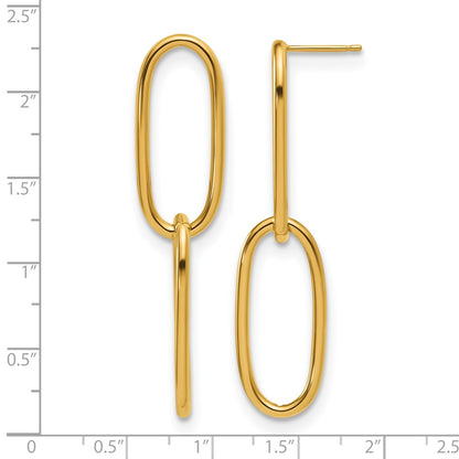 14k Yellow Gold Polished Elongated Double Oval Link Post Dangle Earrings