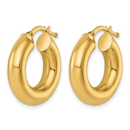 14k Yellow Gold Polished 4.8x20mm Round Tube Round Hoop Earrings