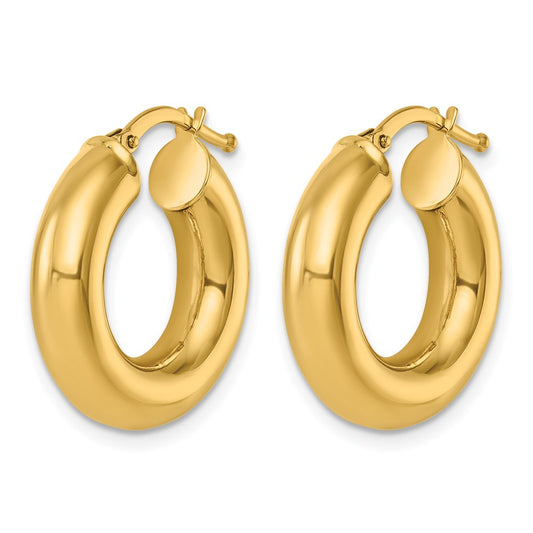 14k Yellow Gold Polished 4.8x20mm Round Tube Round Hoop Earrings