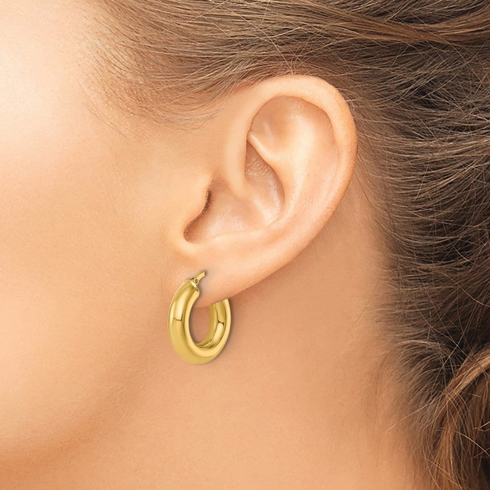 14k Yellow Gold Polished 4.8x20mm Round Tube Round Hoop Earrings