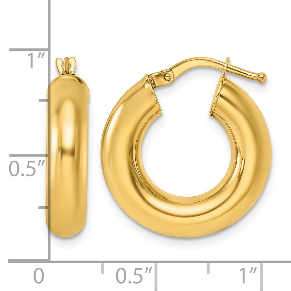 14k Yellow Gold Polished 4.8x20mm Round Tube Round Hoop Earrings