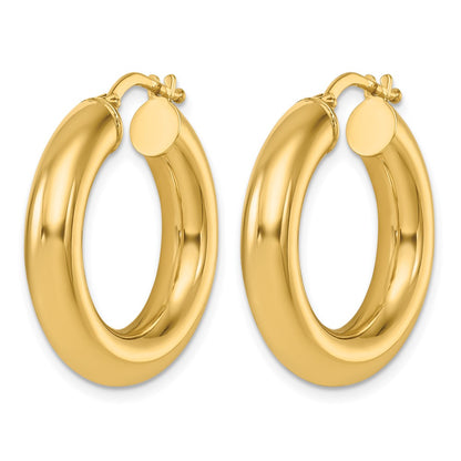 14k Yellow Gold Polished 4.9x26.6mm Round Tube Round Hoop Earrings