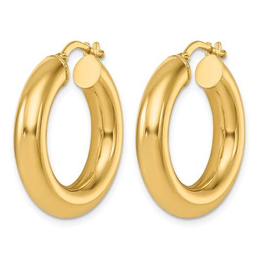 14k Yellow Gold Polished 4.9x26.6mm Round Tube Round Hoop Earrings