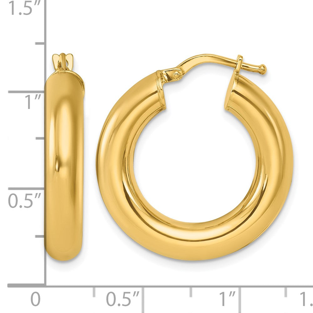 14k Yellow Gold Polished 4.9x26.6mm Round Tube Round Hoop Earrings