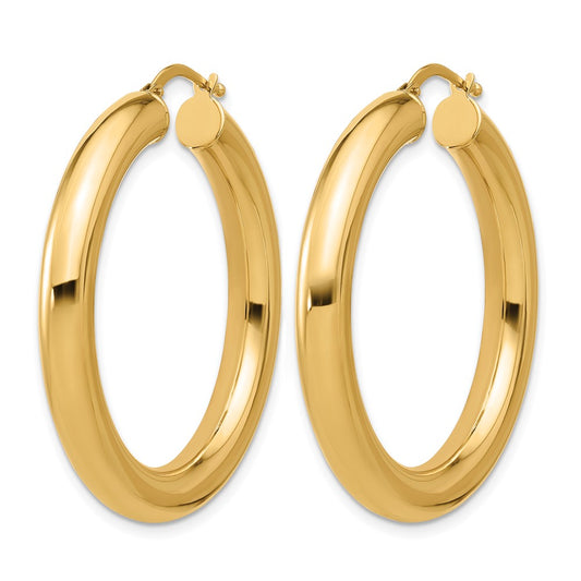 14k Yellow Gold Polished 4.8x40.5mm Round Tube Round Hoop Earrings