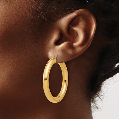 14k Yellow Gold Polished 4.8x40.5mm Round Tube Round Hoop Earrings
