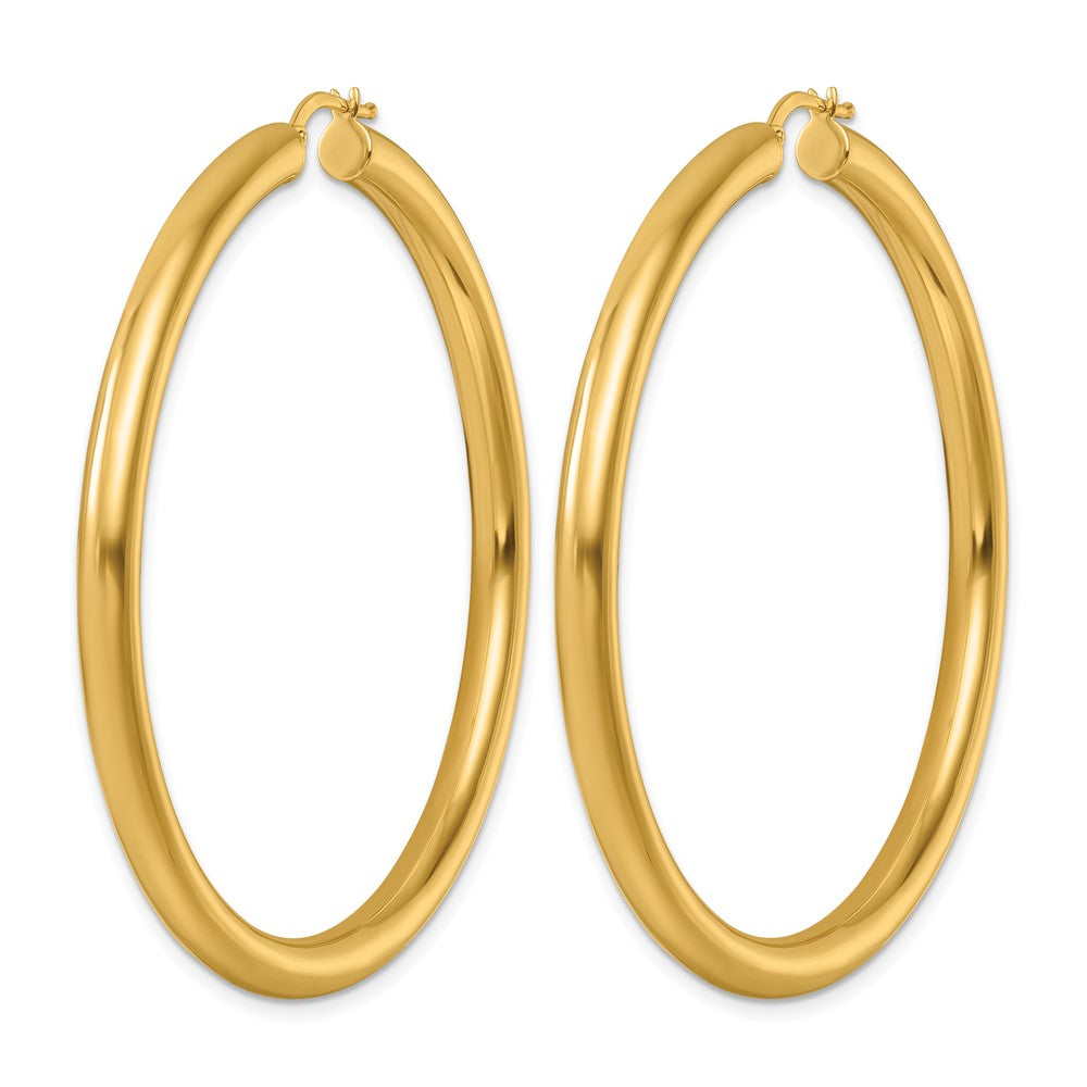14k Yellow Gold Polished 4x58mm Round Tube Round Hoop Earrings