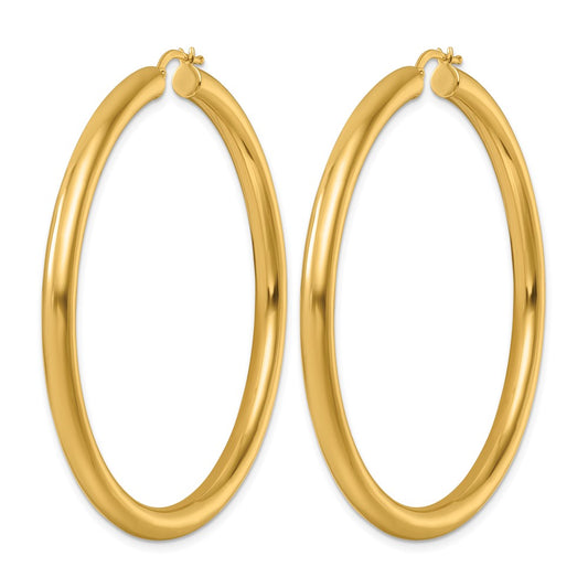 14k Yellow Gold Polished 4x58mm Round Tube Round Hoop Earrings
