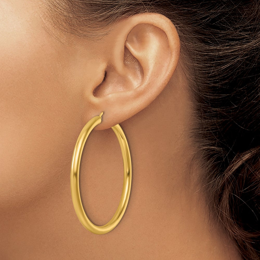 14k Yellow Gold Polished 4x58mm Round Tube Round Hoop Earrings