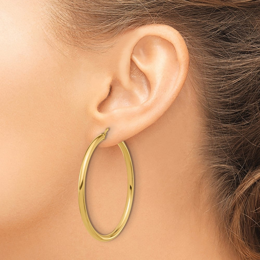 14k Yellow Gold Polished 2.9x49mm Round Tube Round Hoop Earrings