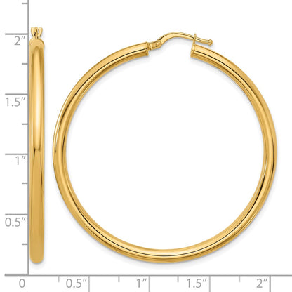 14k Yellow Gold Polished 2.9x49mm Round Tube Round Hoop Earrings