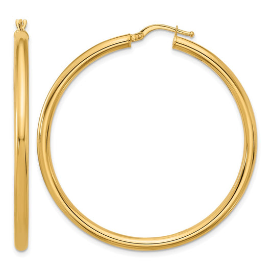 14k Yellow Gold Polished 2.9x49mm Round Tube Round Hoop Earrings