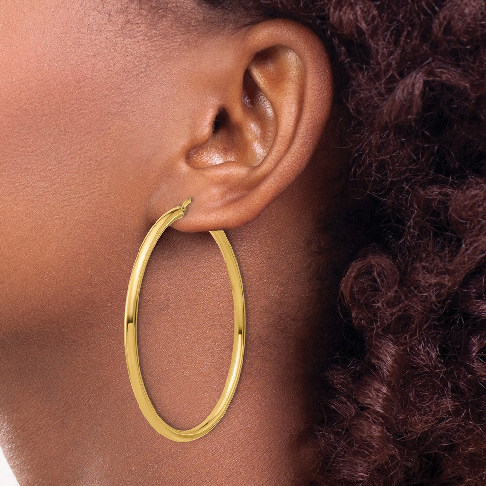 14k Yellow Gold Polished 2.9x56mm Round Tube Round Hoop Earrings