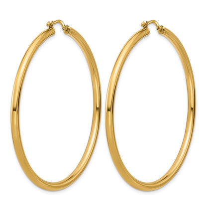14k Yellow Gold Polished 2.9x56mm Round Tube Round Hoop Earrings