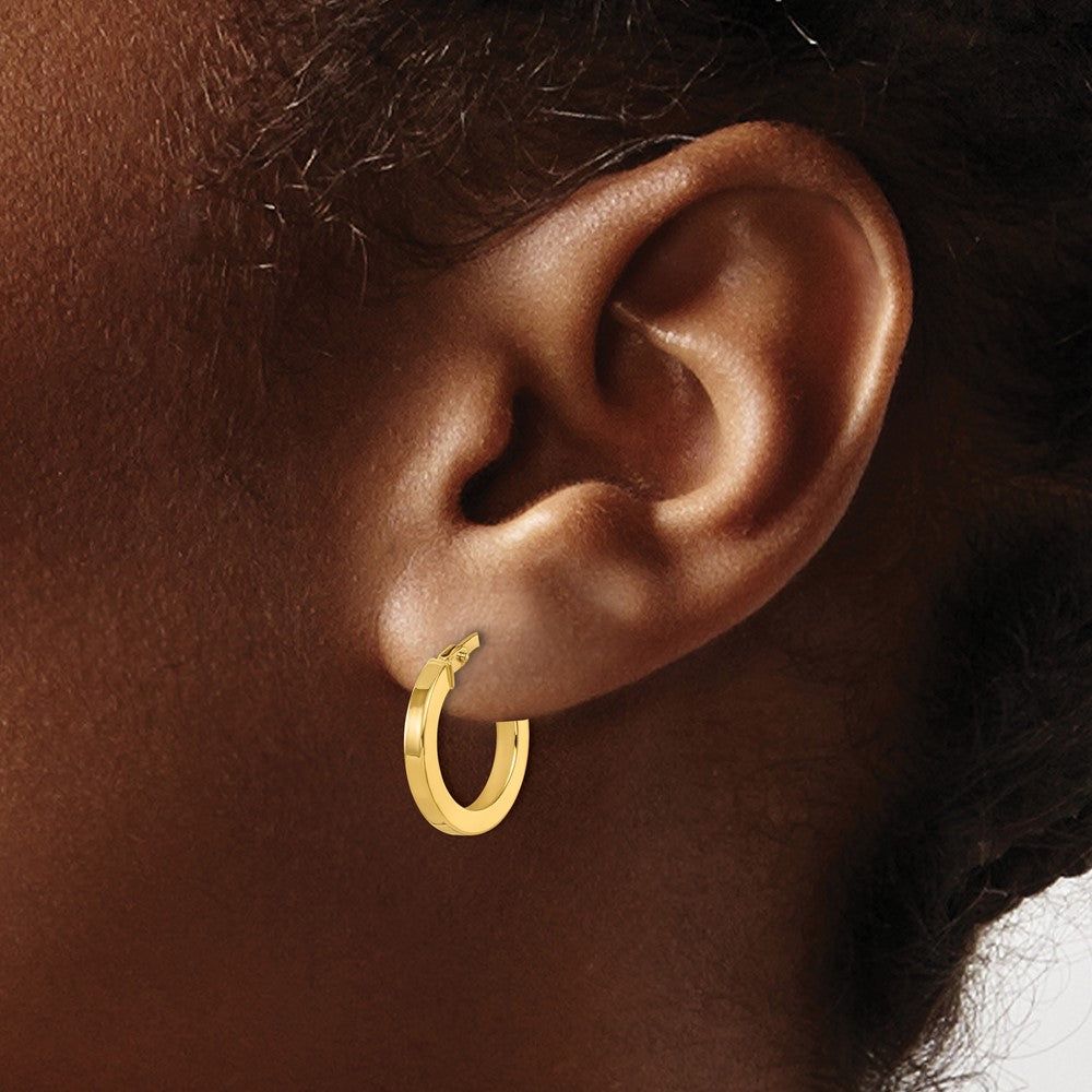 14k Yellow Gold Polished 2x14.5mm Square Tube Round Hoop Earrings