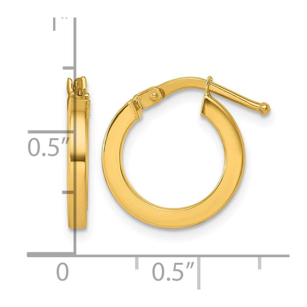 14k Yellow Gold Polished 2x14.5mm Square Tube Round Hoop Earrings