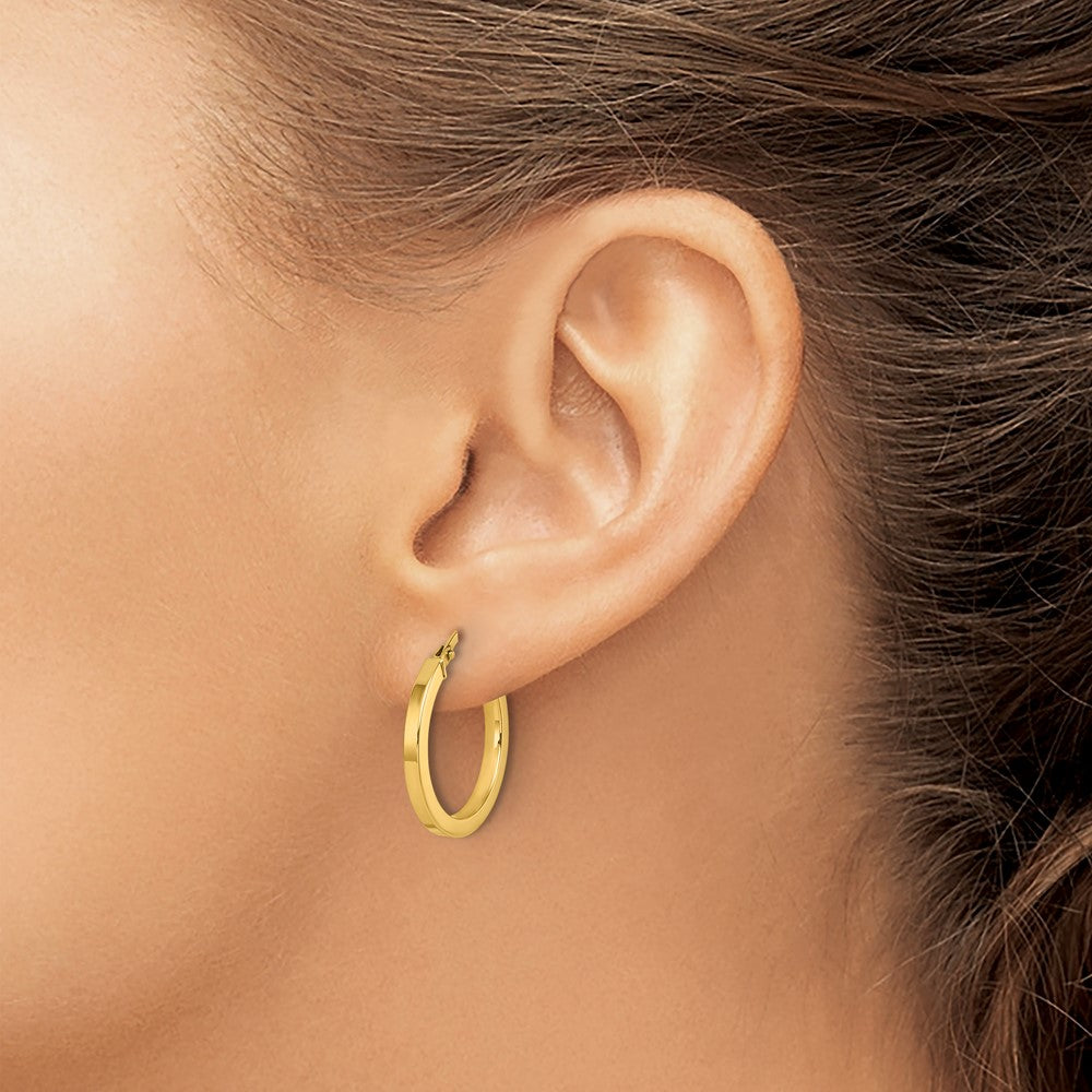 14k Yellow Gold Polished 2x19.8mm Square Tube Round Hoop Earrings