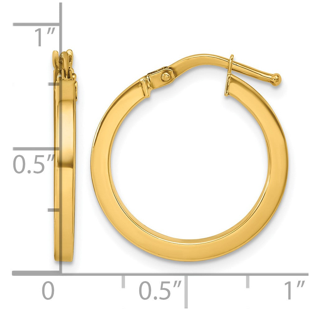 14k Yellow Gold Polished 2x19.8mm Square Tube Round Hoop Earrings