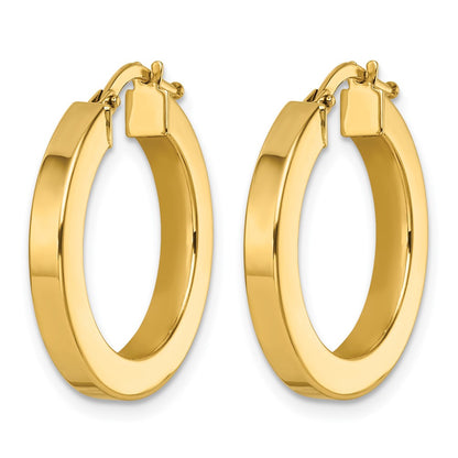 14k Yellow Gold Polished 2.9x21.4mm Square Tube Round Hoop Earrings