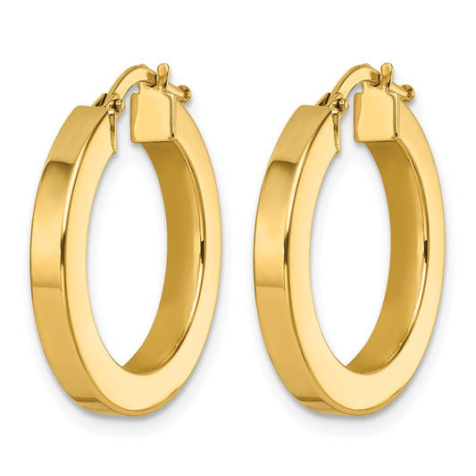 14k Yellow Gold Polished 2.9x21.4mm Square Tube Round Hoop Earrings