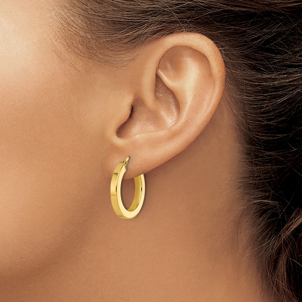 14k Yellow Gold Polished 2.9x21.4mm Square Tube Round Hoop Earrings