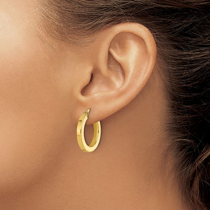 14k Yellow Gold Polished 2.9x21.4mm Square Tube Round Hoop Earrings