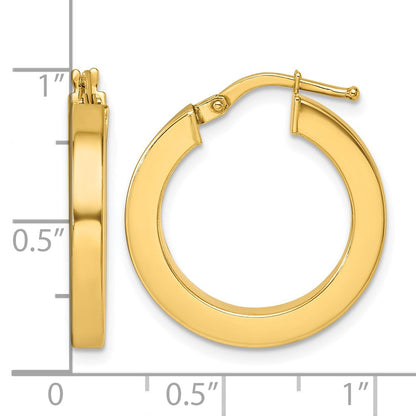 14k Yellow Gold Polished 2.9x21.4mm Square Tube Round Hoop Earrings