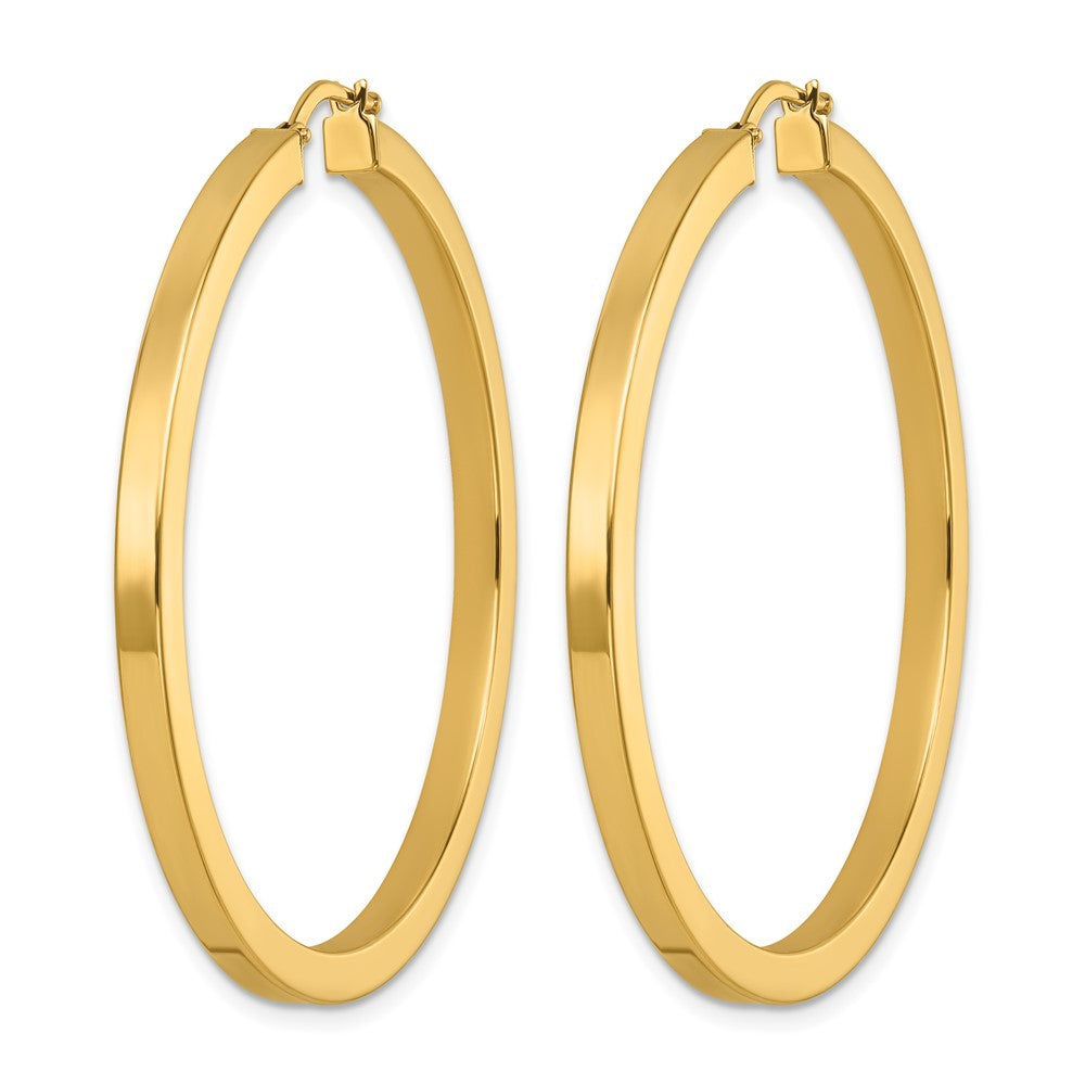 14k Yellow Gold Polished 3x48.2mm Square Tube Round Hoop Earrings