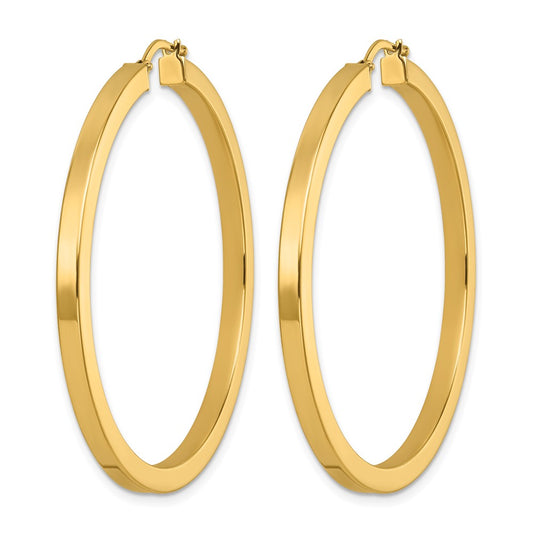 14k Yellow Gold Polished 3x48.2mm Square Tube Round Hoop Earrings