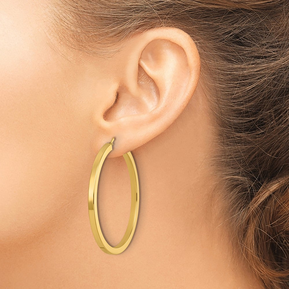 14k Yellow Gold Polished 3x48.2mm Square Tube Round Hoop Earrings