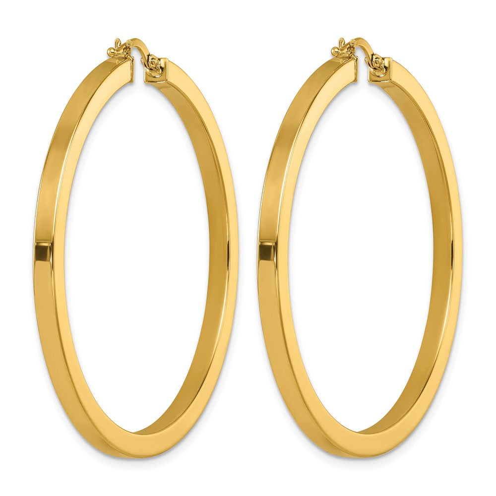 14k Yellow Gold Polished 3x48.2mm Square Tube Round Hoop Earrings
