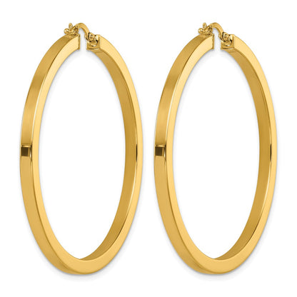 14k Yellow Gold Polished 3x48.2mm Square Tube Round Hoop Earrings