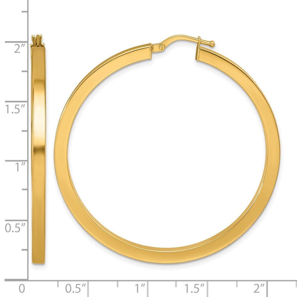14k Yellow Gold Polished 3x48.2mm Square Tube Round Hoop Earrings